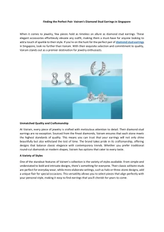 Finding the Perfect Pair Vairam's Diamond Stud Earrings in Singapore