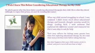 I Wish I Knew This Before Considering Educational Therapy for My Child