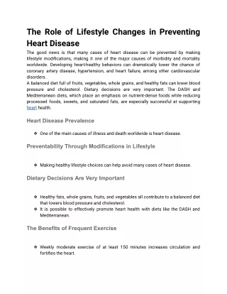 The Role of Lifestyle Changes in Preventing Heart Disease