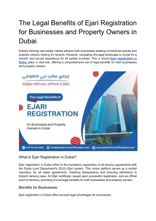 The Legal Benefits of Ejari Registration for Businesses and Property Owners in Dubai