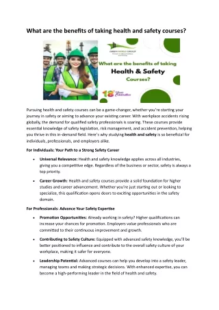 What are the benefits of taking health and safety courses