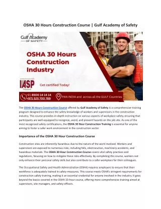 OSHA 30 Hours Construction Course | Gulf Academy of Safety