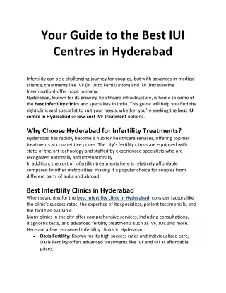 Your Guide to the Best IUI Centres in Hyderabad