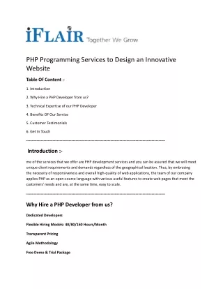 PHP Programming Services to Design an Innovative Website