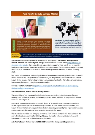 Asia-Pacific Beauty Devices Market Detailed Study Analysis with Forecast by 2030