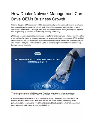 How Dealer Network Management Can Drive OEMs Business Growth