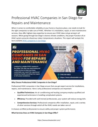 Professional HVAC Companies in San Diego for Repairs and Maintenance