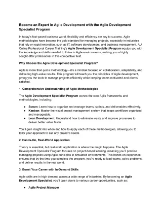 Become an Expert in Agile Development with the Agile Development Specialist Program