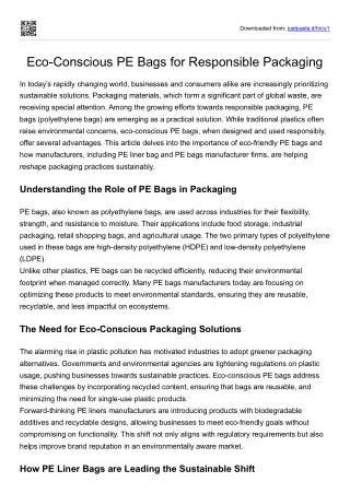 Eco-Conscious PE Bags for Responsible Packaging