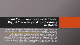 Boost Your Career with s2vinfotech: Digital Marketing and SEO Training in Mohali