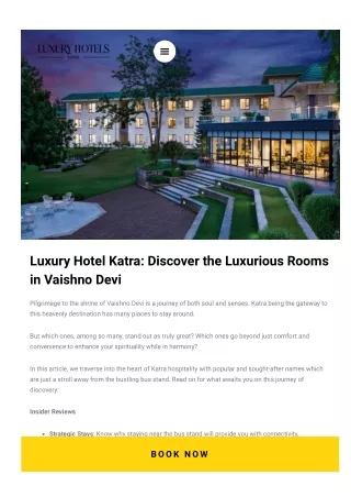 Luxury Hotel Katra Discover the Luxurious Rooms in Vaishno Devi
