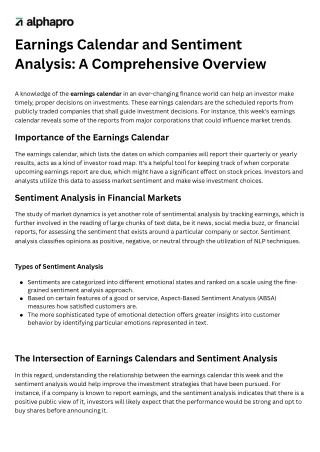 Earnings Calendar and Sentiment Analysis A Comprehensive Overview