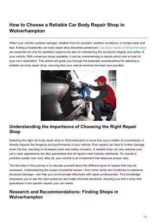 How to Choose a Reliable Car Body Repair Shop in Wolverhampton