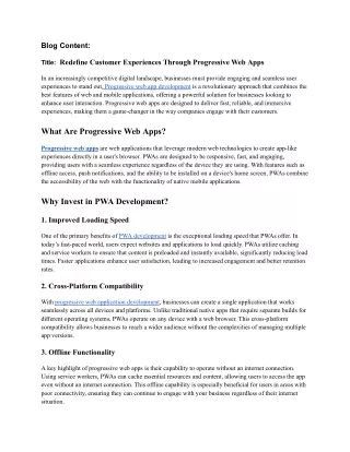 Redefine Customer Experiences Through Progressive Web Apps