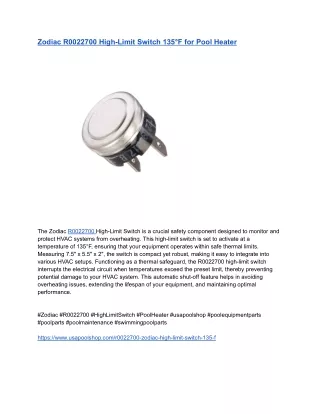 Zodiac R0022700 High-Limit Switch 135°F for Pool Heater