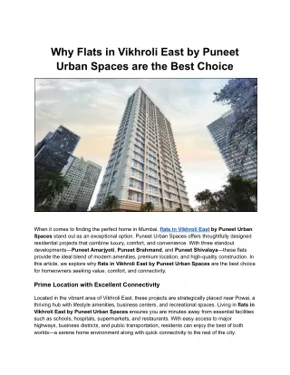 Why Flats in Vikhroli East by Puneet Urban Spaces are the Best Choice