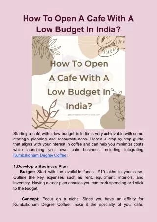 How To Open A Cafe With A Low Budget In India