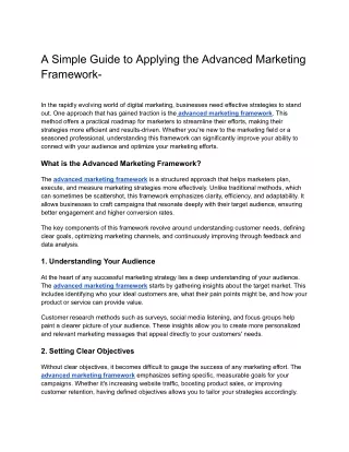 A Simple Guide to Applying the Advanced Marketing Framework-