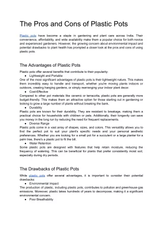Pros and Cons of Plastic Pots A Comprehensive Guide