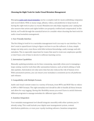 Choosing the Right Tools for Audio Visual Metadata Management
