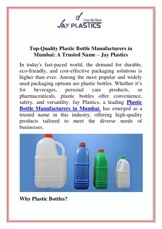 Top-Quality Plastic Bottle Manufacturers in Mumbai A Trusted Name  Jay Plastics (1)