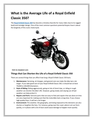 What is the Average Life of a Royal Enfield Classic 350