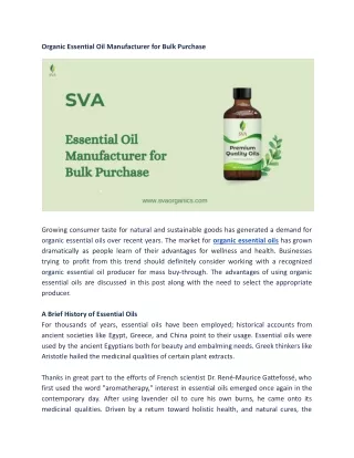 Organic Essential Oil Manufacturer for Bulk Purchase