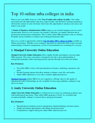 Top 10 online mba colleges in india