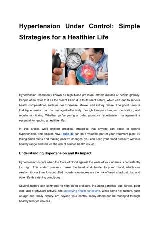Hypertension Under Control_ Simple Strategies for a Healthier Life
