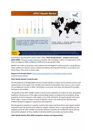 APAC Needle Market Set to Witness an Uptick during 2025 to 2030