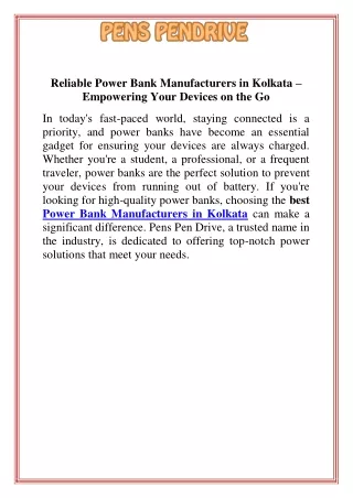 Reliable Power Bank Manufacturers in Kolkata  Empowering Your Devices on the Go