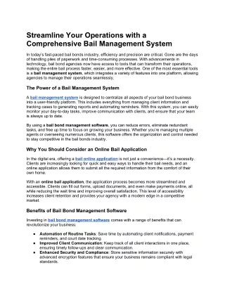 Streamline Your Operations with a Comprehensive Bail Management System