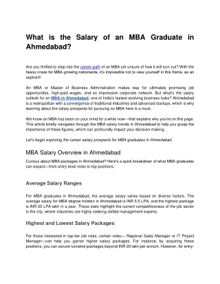 What is the Salary of an MBA Graduate in Ahmedabad?