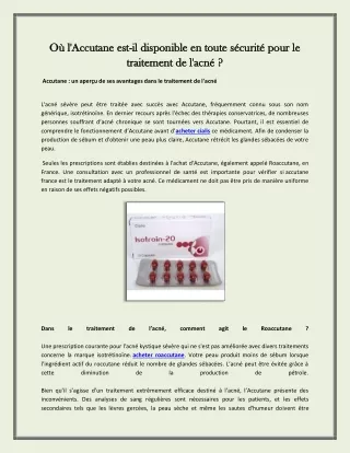 Où l'Accutane est-il disponible en toute sécurité pour le traitement de l'acné ?