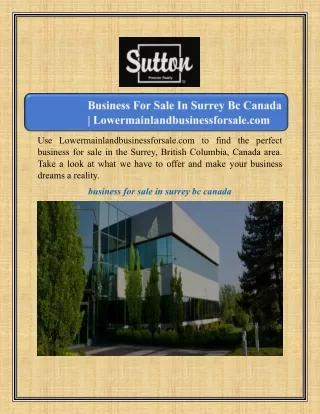 Business For Sale In Surrey Bc Canada | Lowermainlandbusinessforsale.com