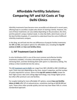 Affordable Fertility Solutions Comparing IVF and IUI Costs at Top Delhi Clinics