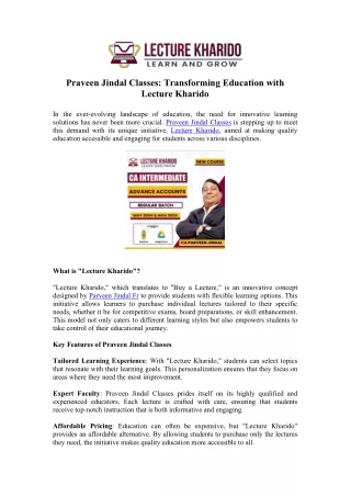 Praveen Jindal Classes | Lecture Kharido | Buy Now