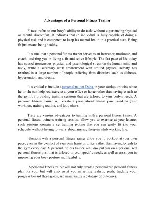 Advantages of a Personal Fitness Trainer