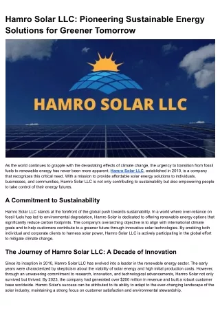 Hamro Solar LLC_ Pioneering Sustainable Energy Solutions for Greener Tomorrow
