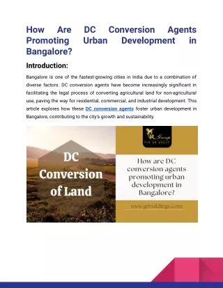 How Are DC Conversion Agents Promoting Urban Development in Bangalore_Gr Group