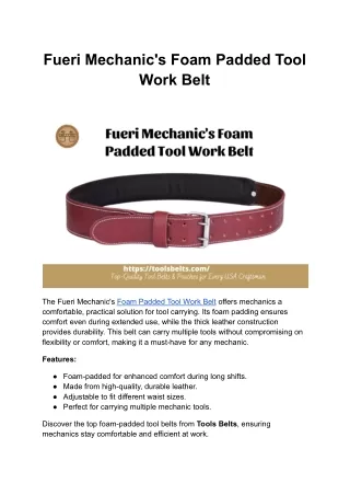 Fueri Mechanic's Foam Padded Tool Work Belt