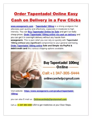 Order Tapentadol Online Easy Cash on Delivery in a Few Clicks