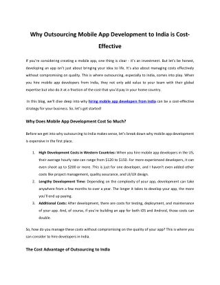 Why Outsourcing Mobile App Development to India is Cost-Effective