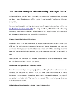 Hire Dedicated Developers - The Secret to Long-Term Project Success