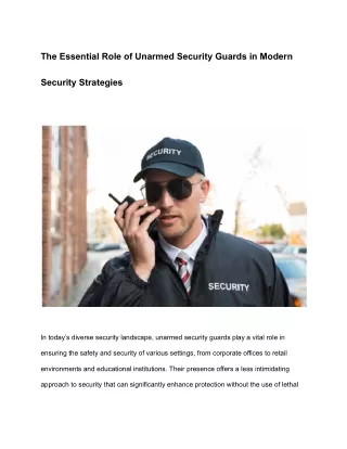 The Essential Role of Unarmed Security Guards in Modern Security Strategies