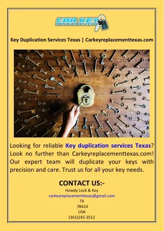 Key Duplication Services Texas  Carkeyreplacementtexas.com