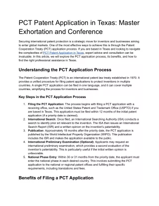 PCT Patent Application in Texas- Master Exhortation and Conference