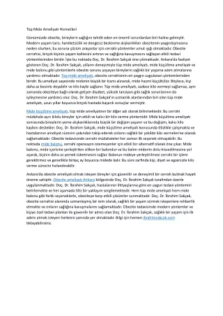 Tup Mide Ameliyati Hizmetleri