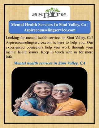 Mental Health Services In Simi Valley, Ca   Aspirecounselingservice.com