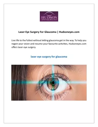 Laser Eye Surgery For Glaucoma  Hudsoneyes